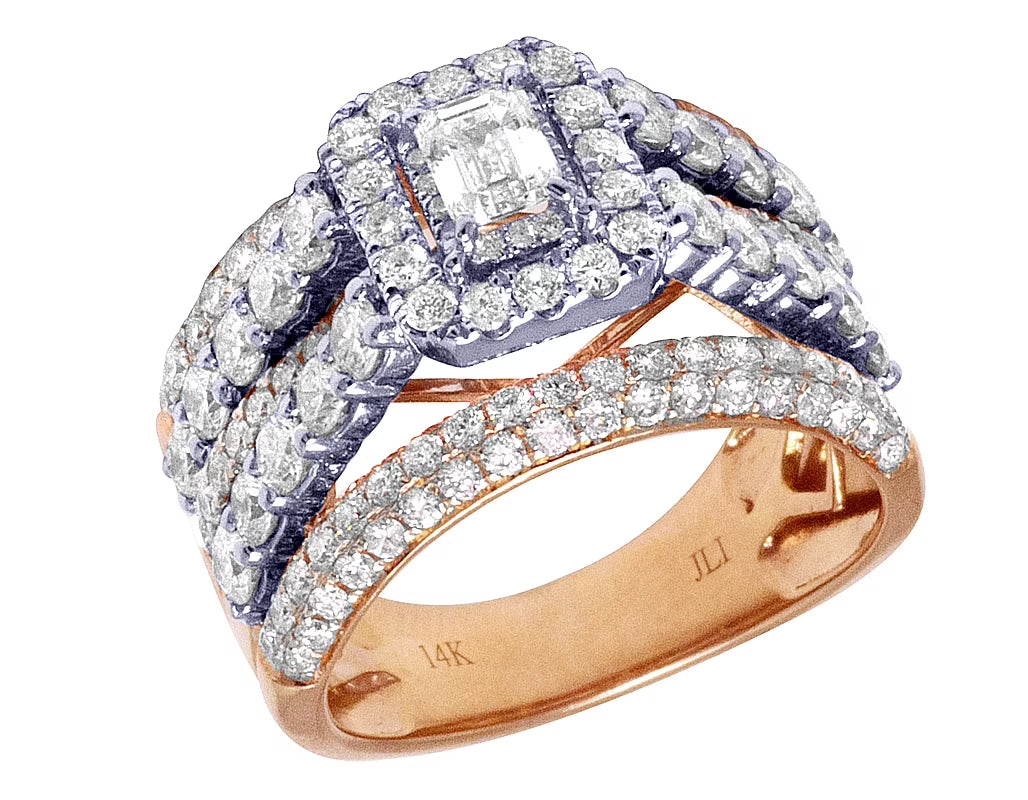 14K Two-Tone Emerald Cut Solitaire Diamond Engagement Ring 3.5 CT E7762