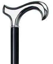 Chrome Plated Derby Walking Cane with Black Beechwood Shaft and Silver Collar P19173