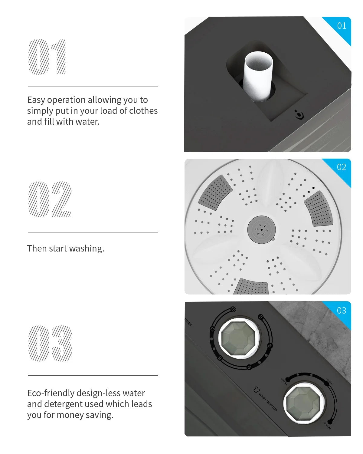 Semi-automatic Twin Tub Washing Machine, 26Lbs, White & Grey V6634