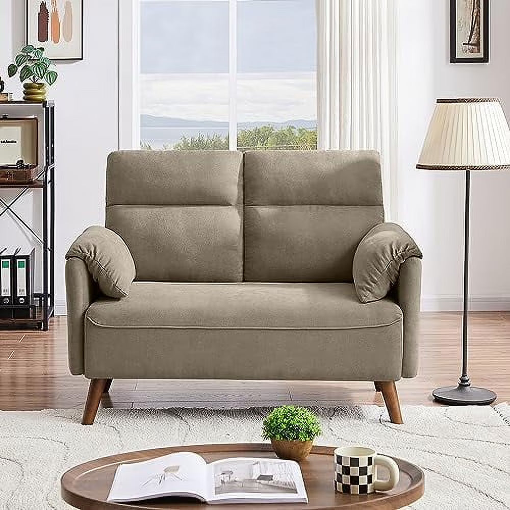 50.6" Small Loveseat Sofa with Back Cushions and Wood Legs W844