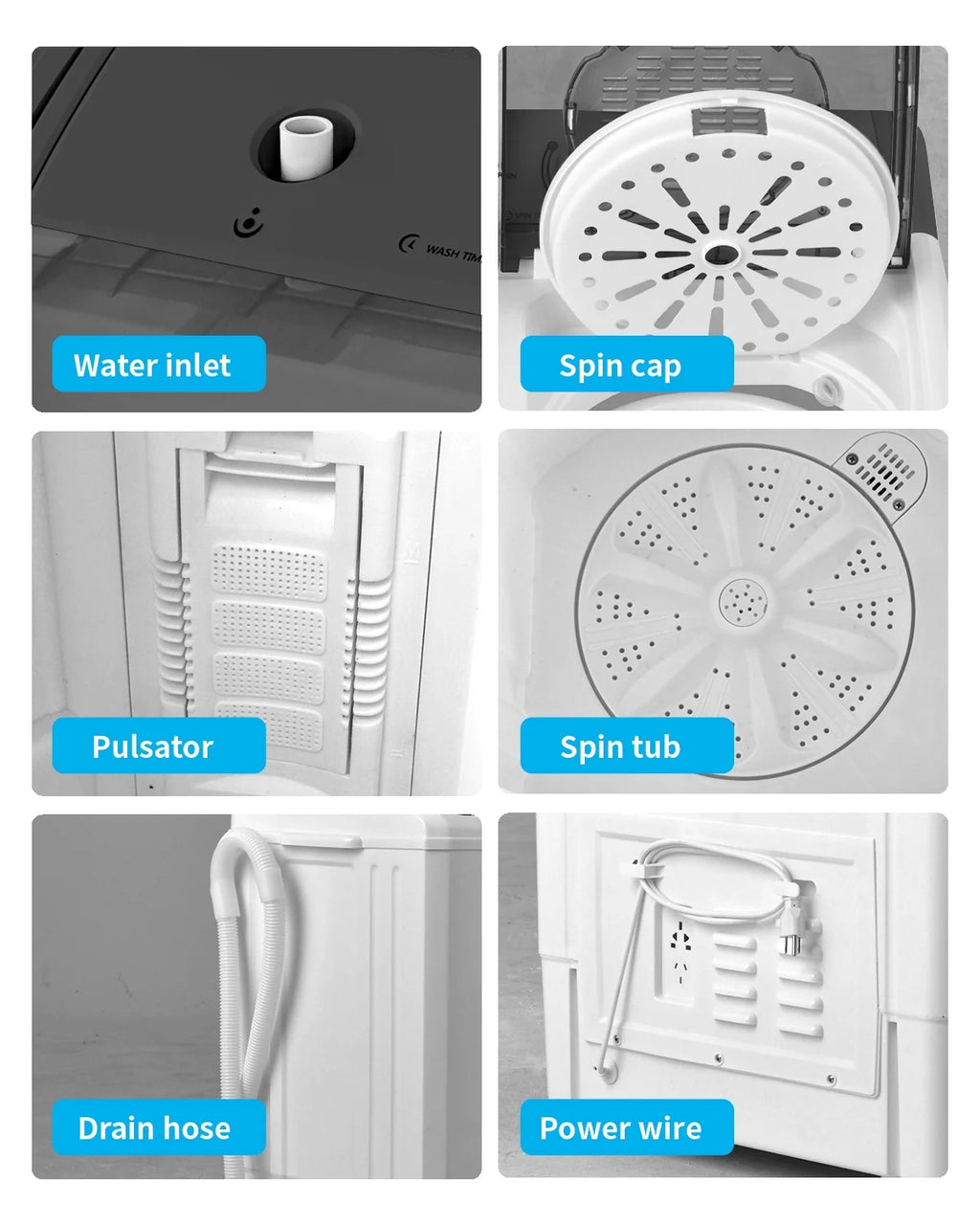 Semi-automatic Twin Tub Washing Machine, 26Lbs, White & Grey V6634