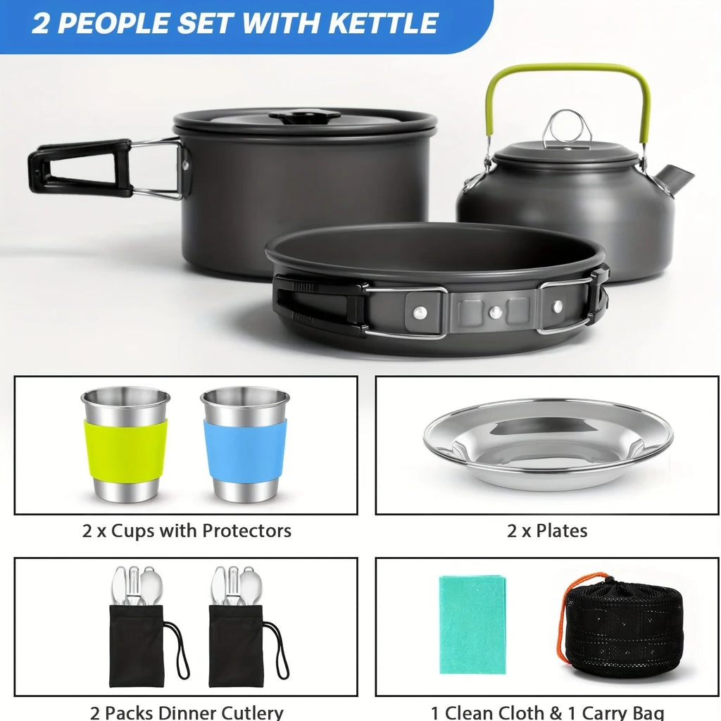 15pc Non-Stick Stainless Steel Camping Cookset H4273