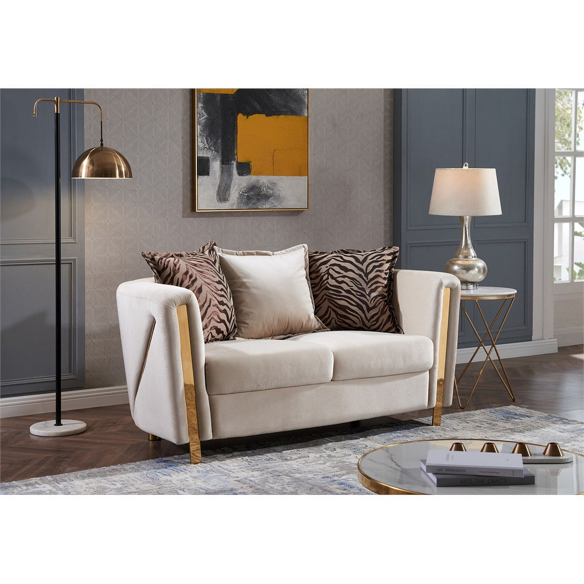 Beige 2Pc Velvet Living Room Set O459