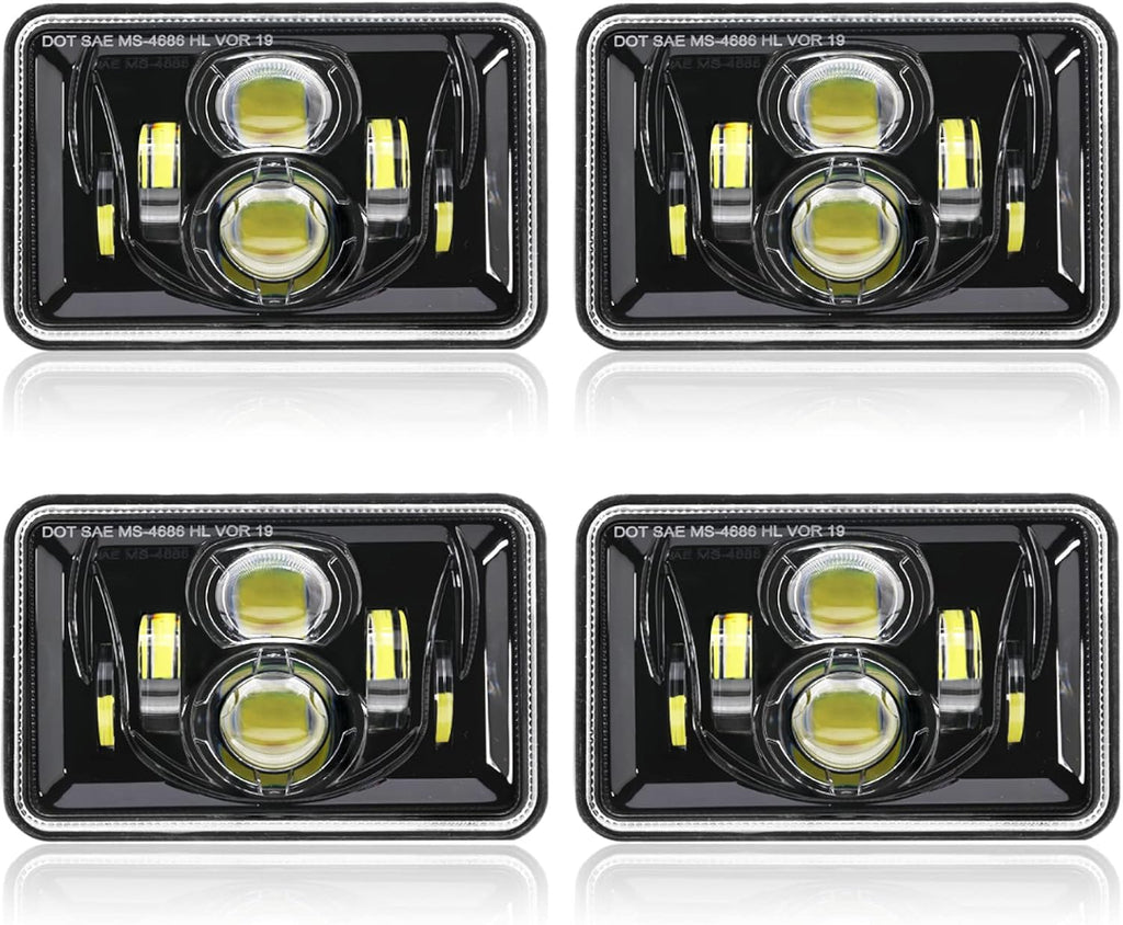 4x6 LED Headlights, 4PCS 60W DOT Approved Rectangular Black I840