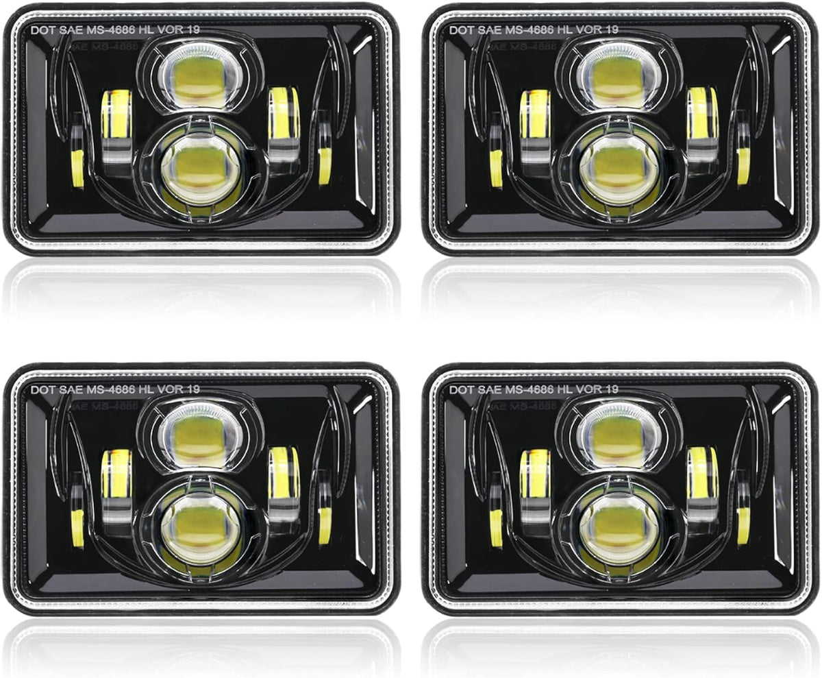 4x6 LED Headlights, 4PCS 60W DOT Approved Rectangular Black I840