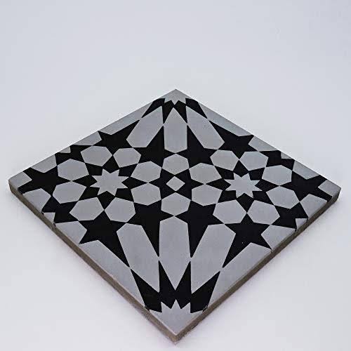 8x8 Handmade Cement Grey Black Tile D342