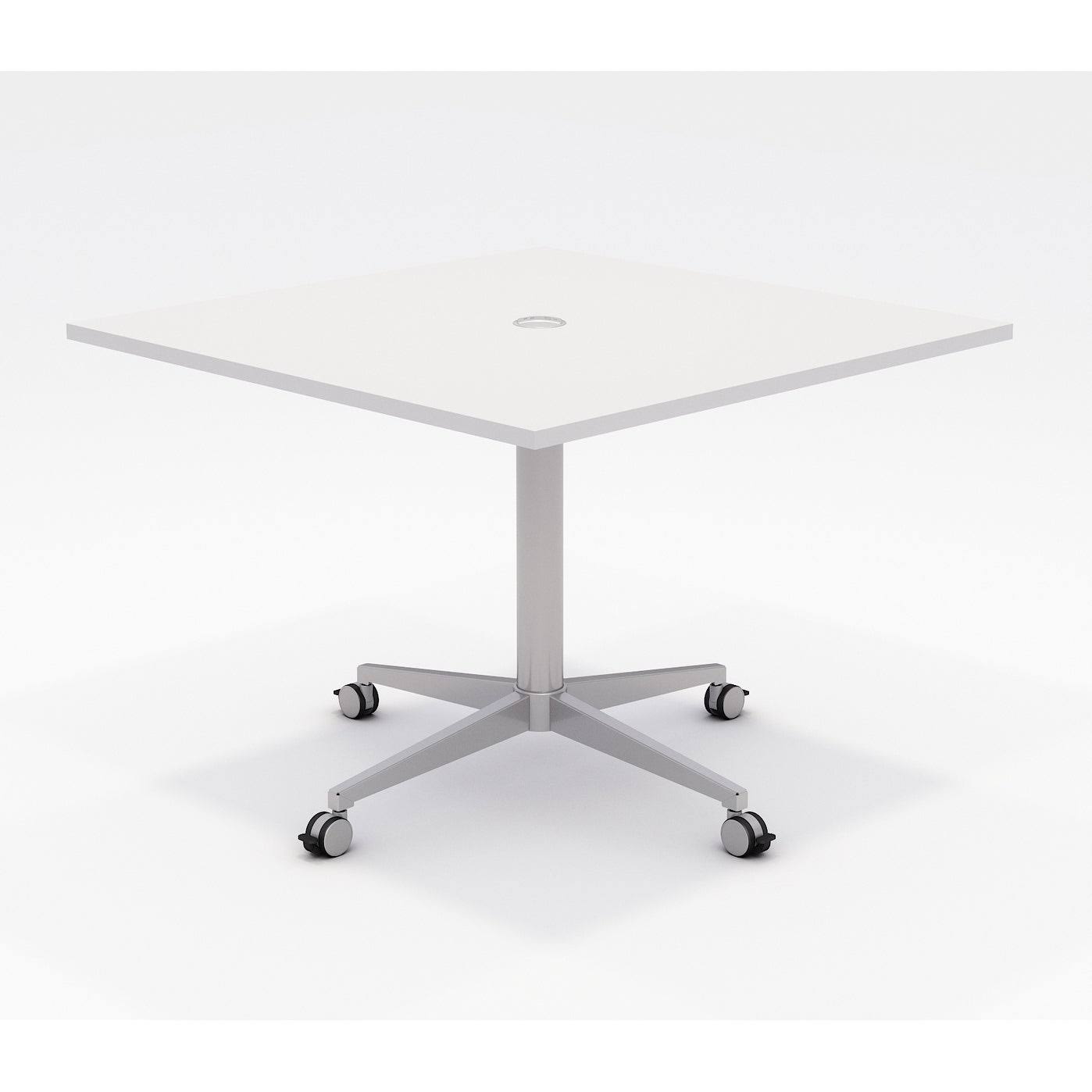 White 42x22 Square Pedestal Table with Casters G68168