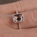 1.75 Carat Peach Pink Morganite Diamond Moissanite Halo Engagement Ring with 18k Gold Plating B230
