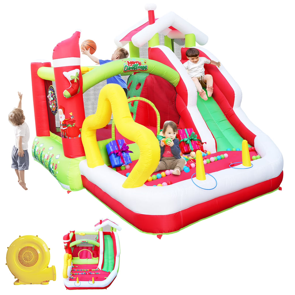 7 in 1 Inflatable Bounce House with Ball Pit Pool, Climbing Wall, Slide and Blower Z4471