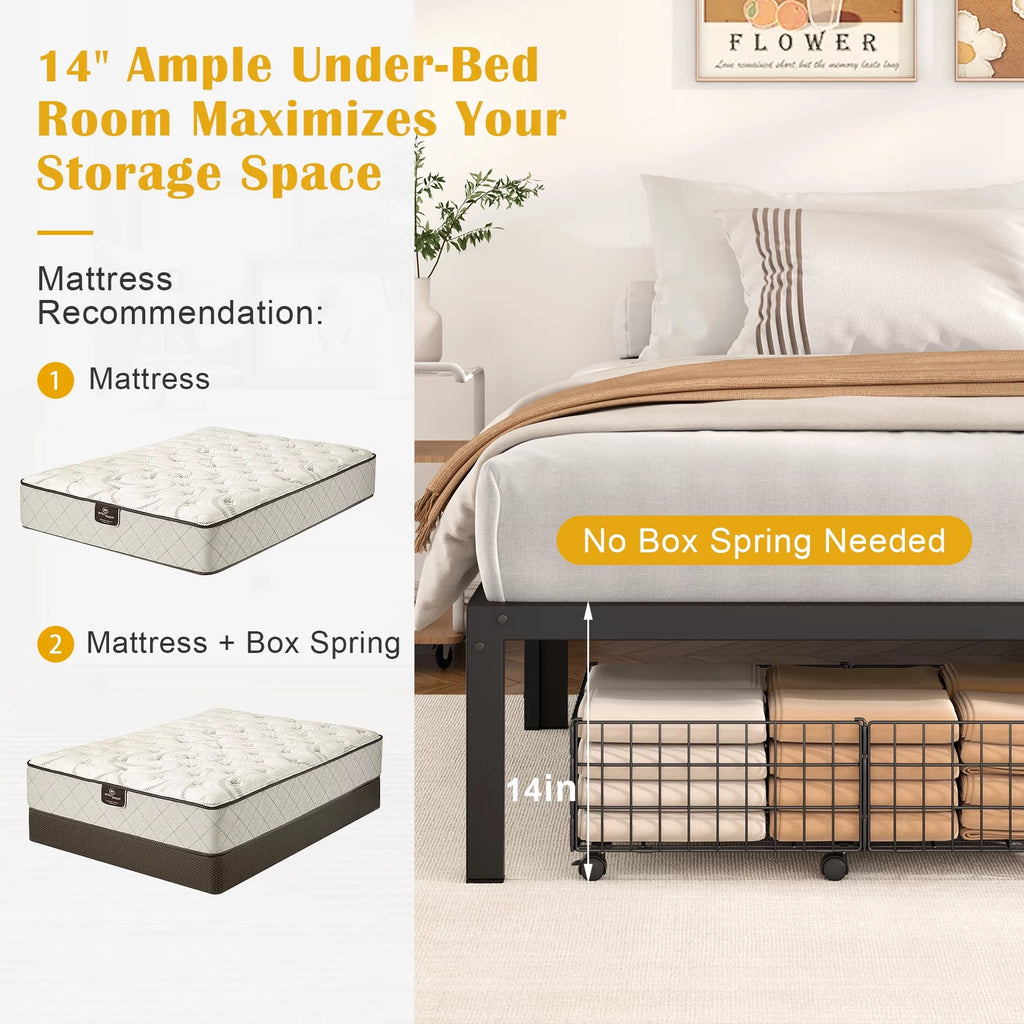 Black Twin Size Metal Platform Bed Frame with 14 inch Under Bed Storage X3986