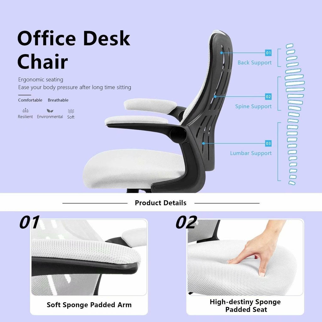 Grey Mid Back Mesh Swivel Task Chair with Flip Arms B9115