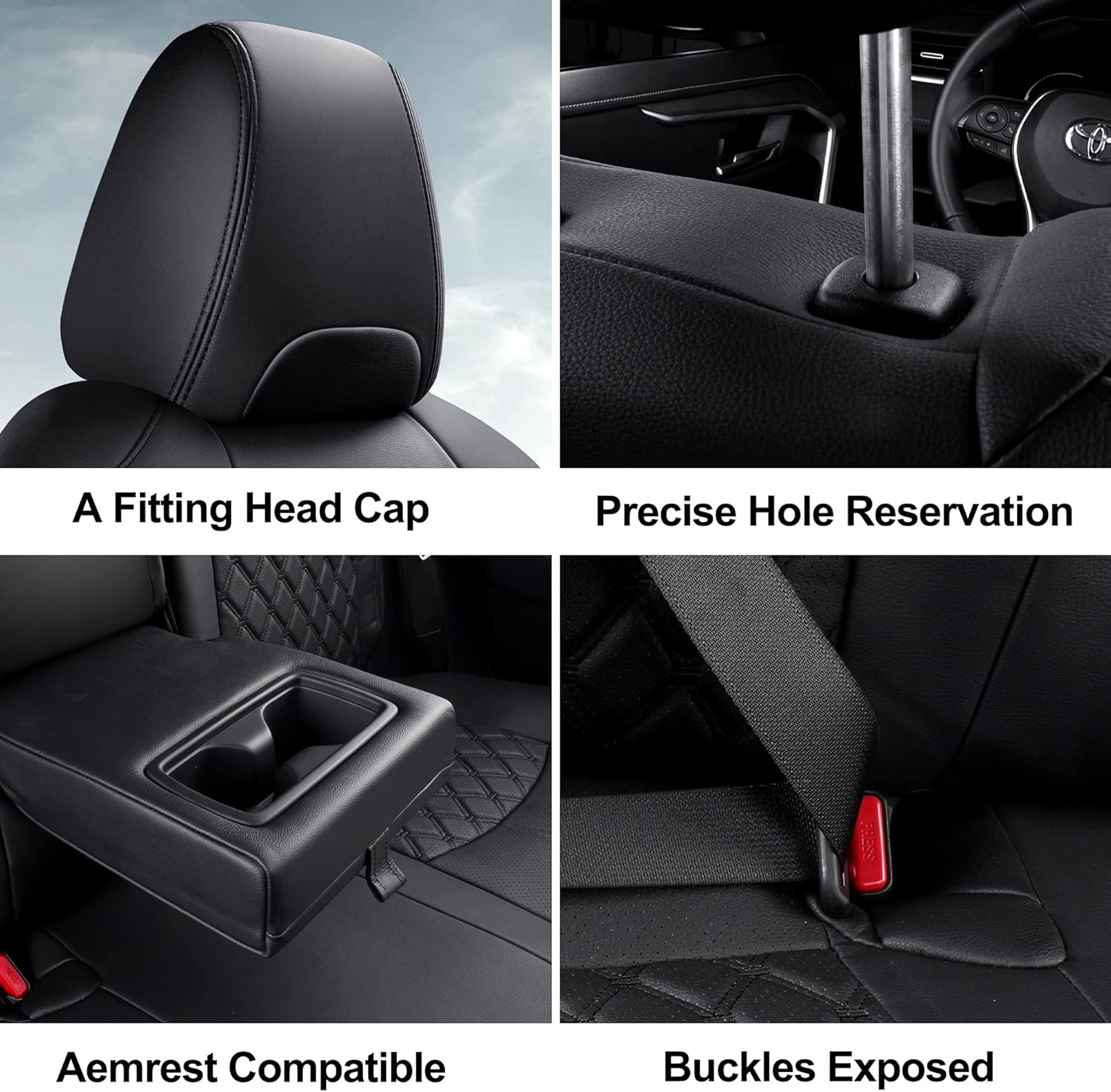 Pu Leather Car Seat Covers Full Set for Toyota RAV4 Hybrid 2019 2020 2021 2022 Grey N268383