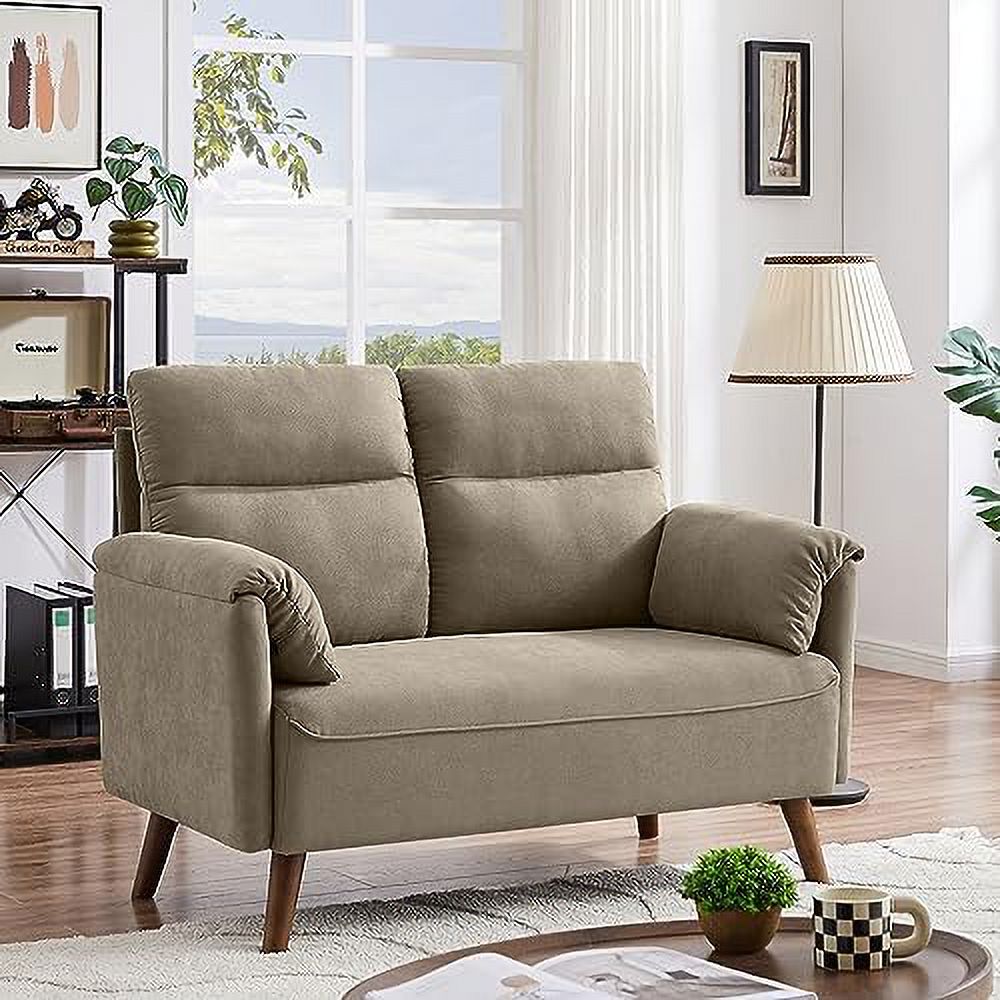 50.6" Small Loveseat Sofa with Back Cushions and Wood Legs W844
