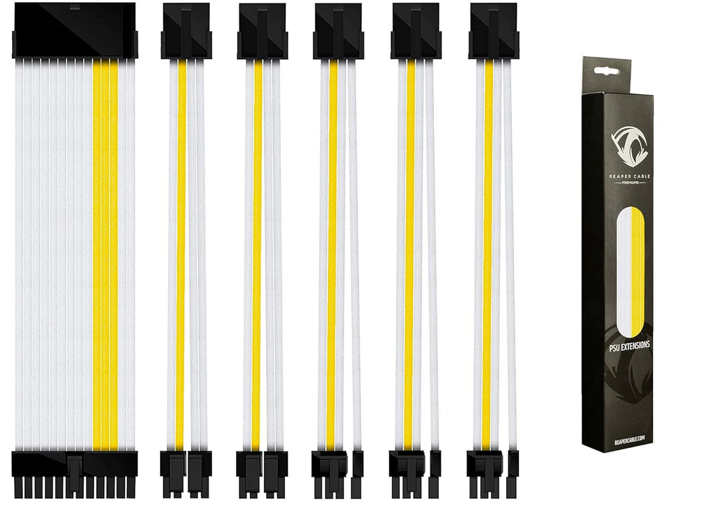 Sleeved PSU Extension Set with Aluminium Cable Combs, 24 Pin, 4+4 Pin, 6+2 Pin, 30cm, White & Purple, Pack of 2 J4182
