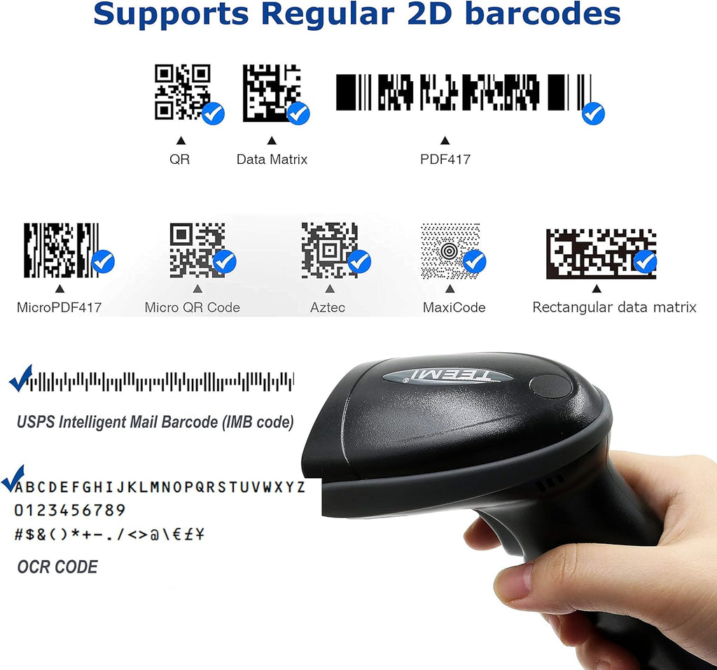 1D 2D Bluetooth Barcode Scanner with USB Cradle Charge Station G7301