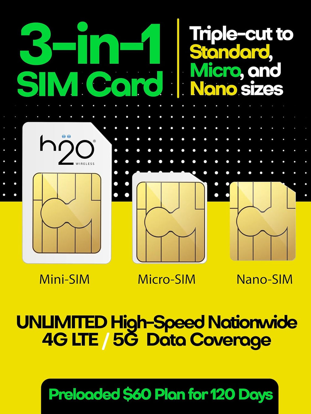 SIM Card with Unlimited 4G LTE/5G Data Coverage with Hotspot, International Talk & Text (120-Day Plan) F27542