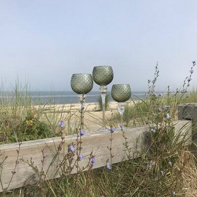 3 Piece Glass Hurricane Set Dark Green F82140