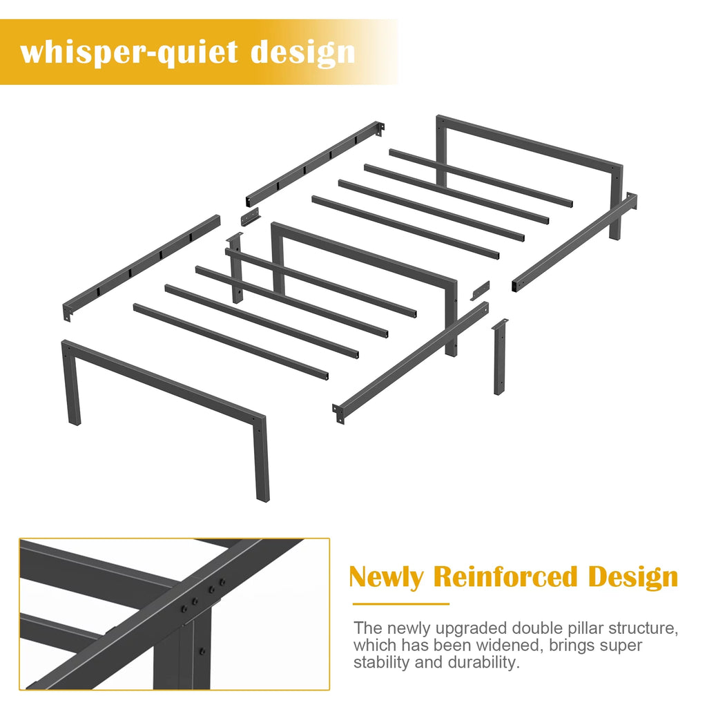 Black Twin Size Metal Platform Bed Frame with 14 inch Under Bed Storage X3986