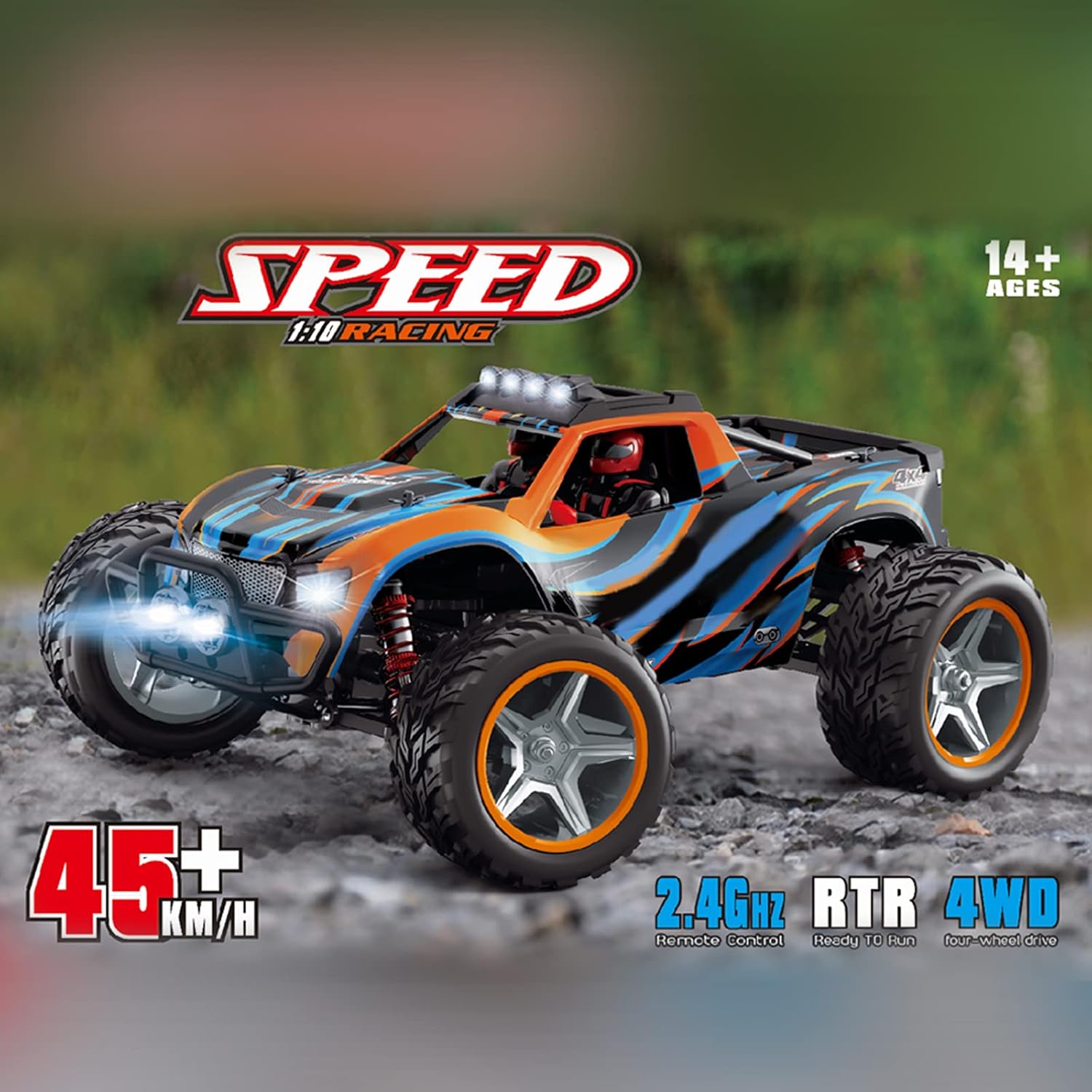RC Car 1:10 Scale 4WD 45KM/H 2.4GHz Off-Road Electric Toy Vehicle F82041