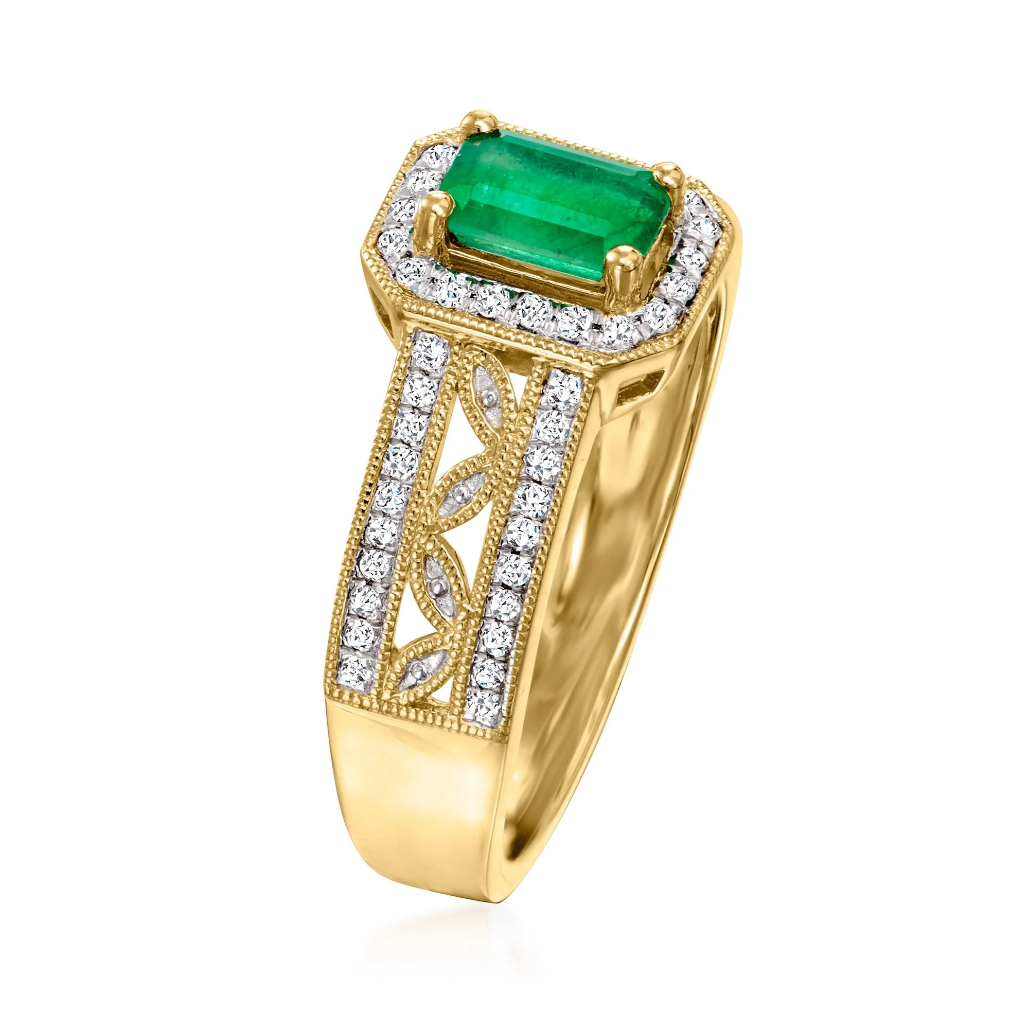 0.40 Carat Emerald and .22 ct. t.w. Diamond Halo Ring in 14kt Yellow Gold C166999
