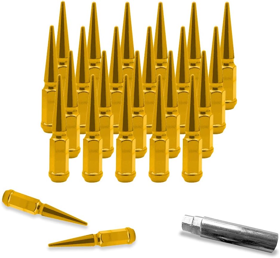 24PCs 9/16-18 Spike RED Solid Steel Lug Nuts 4.5 INCHES Tall with Key Pack of 2 N532