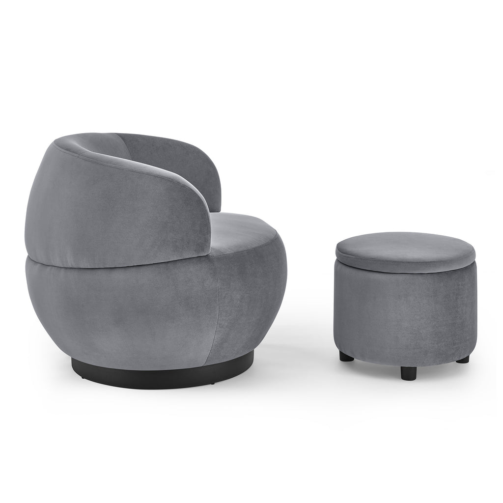 Grey Velvet Barrel Chair with Storage Ottoman U914
