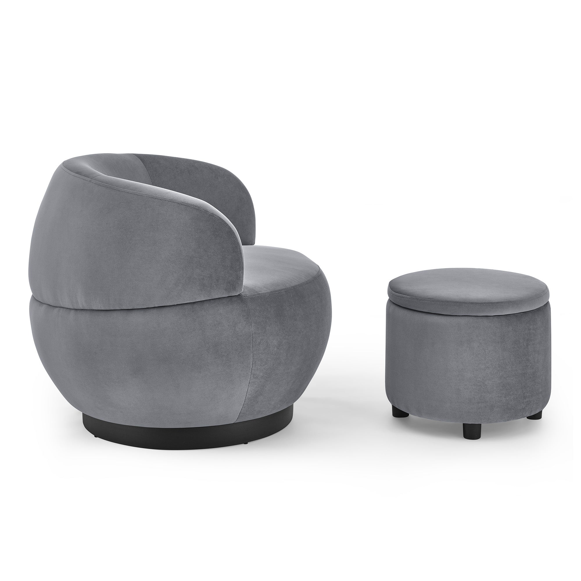 Grey Velvet Barrel Chair with Storage Ottoman U914
