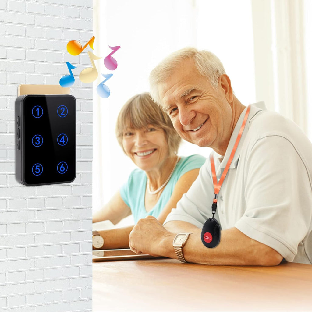 Wireless Caregiver Pager Nurse Call System with 3 Number Display Plug-in Receiver 6 Waterproof Transmitters Y55390