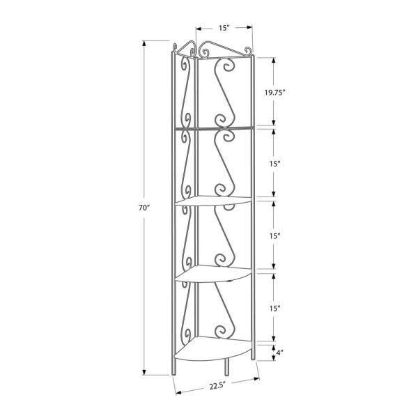 Brown Metal 4-Shelf Corner Bookcase N167