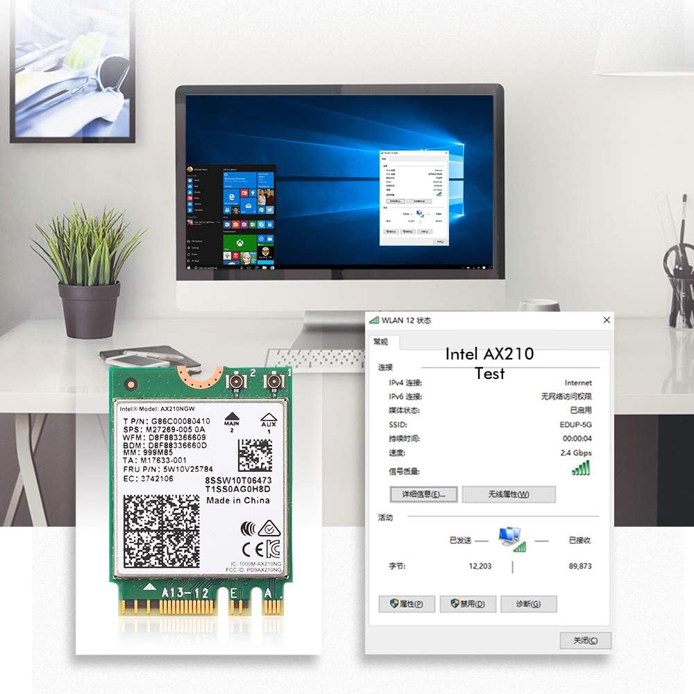 WiFi 6E Card AX210 Bluetooth 5.2 Tri-Band 5400Mbps Wireless Module Pack of 2 E56371