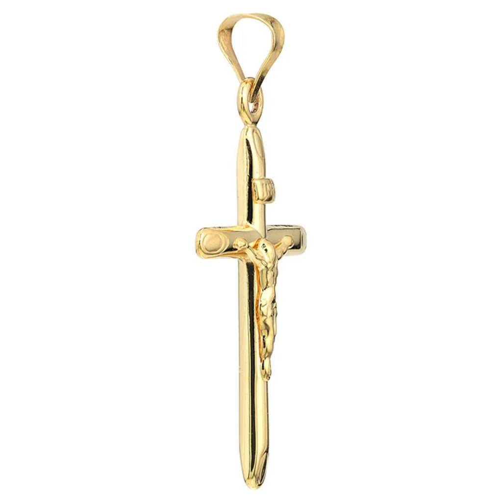14k Yellow Gold Hollow 3d Crucifix Pendant Necklace K57911