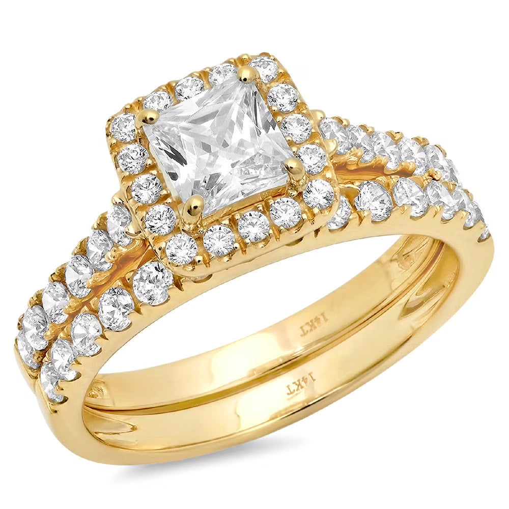 18K Yellow Gold Halo Engagement Ring with Diamond H7084