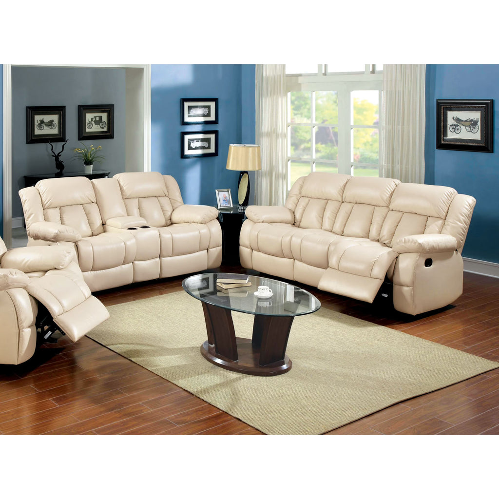 Ivory Bonded Leather 2-Piece Recliner Sofa Set R371