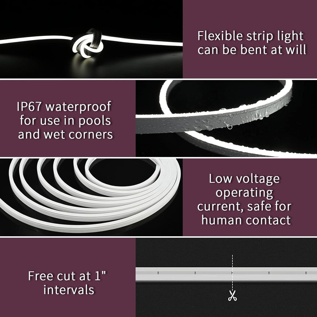 16.4ft RGB LED Strip Lights with Smart App Control, IP67 Waterproof Dimmable Silicone Light Strip B542209