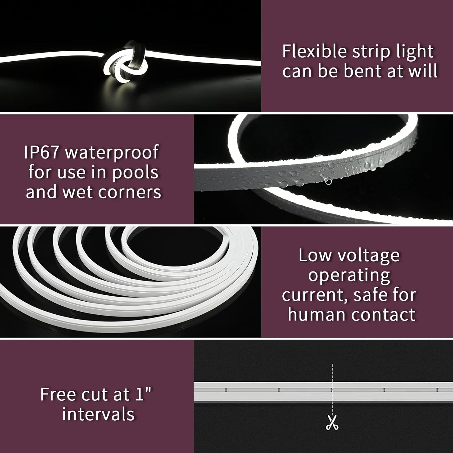 16.4ft RGB LED Strip Lights with Smart App Control, IP67 Waterproof Dimmable Silicone Light Strip B542209