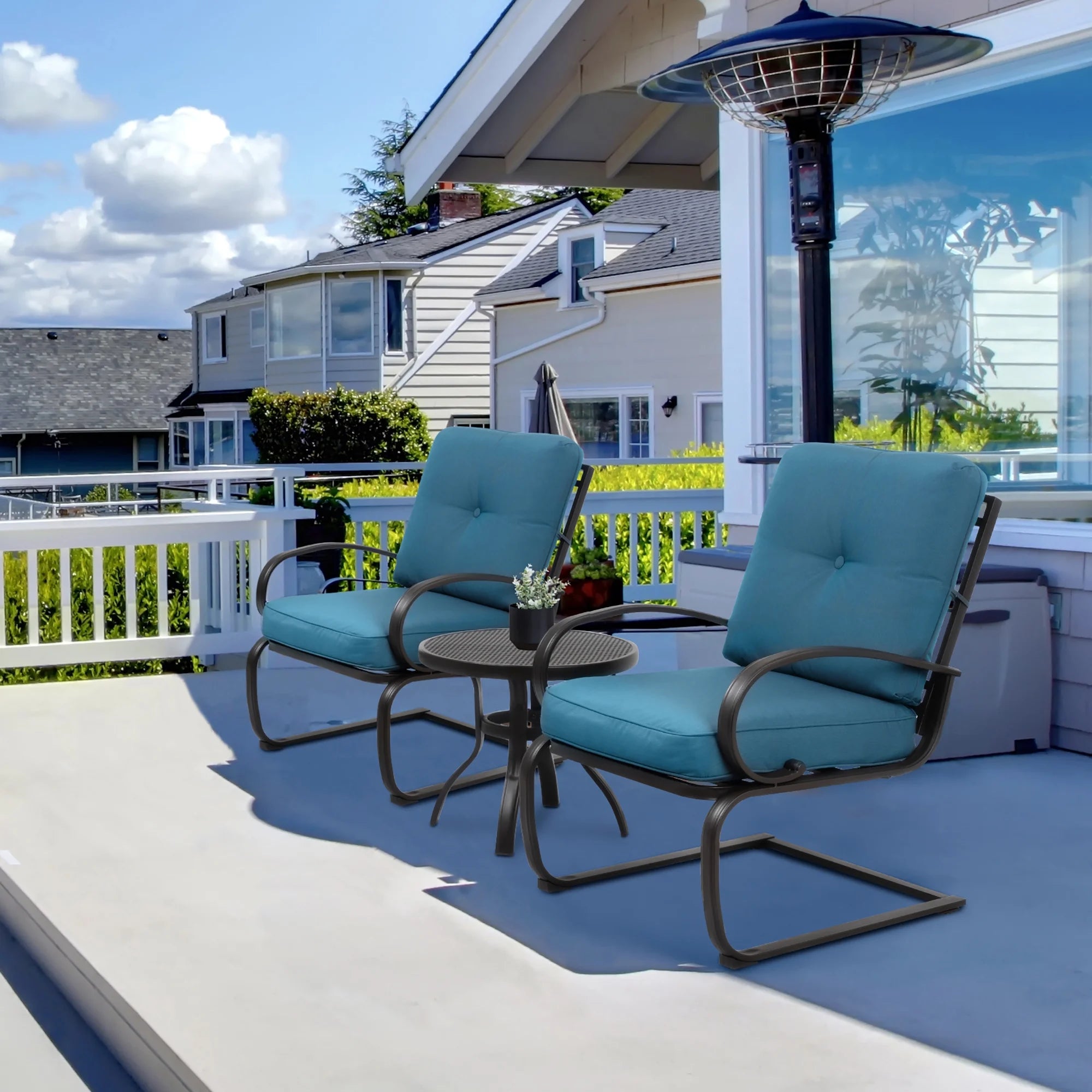 Blue 3-Piece Bistro Set with Cushions & Metal Frame T54165
