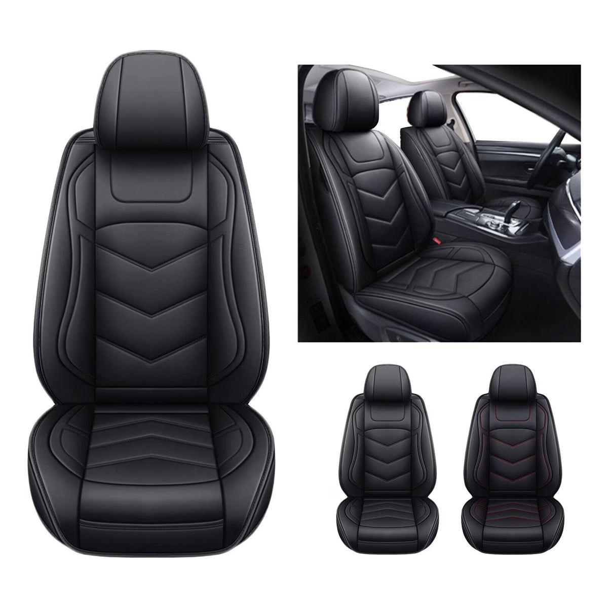 2PCS Waterproof PU Leather Front Car Seat Covers Black J657993