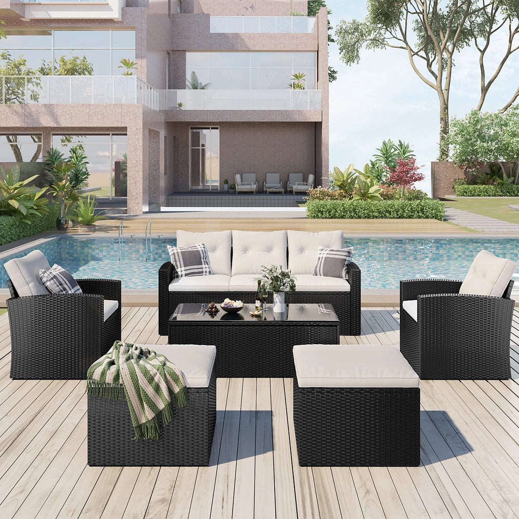 Black Wicker Patio Outdoor Sectional Set with Coffee Table and Removable Cushions Z7076