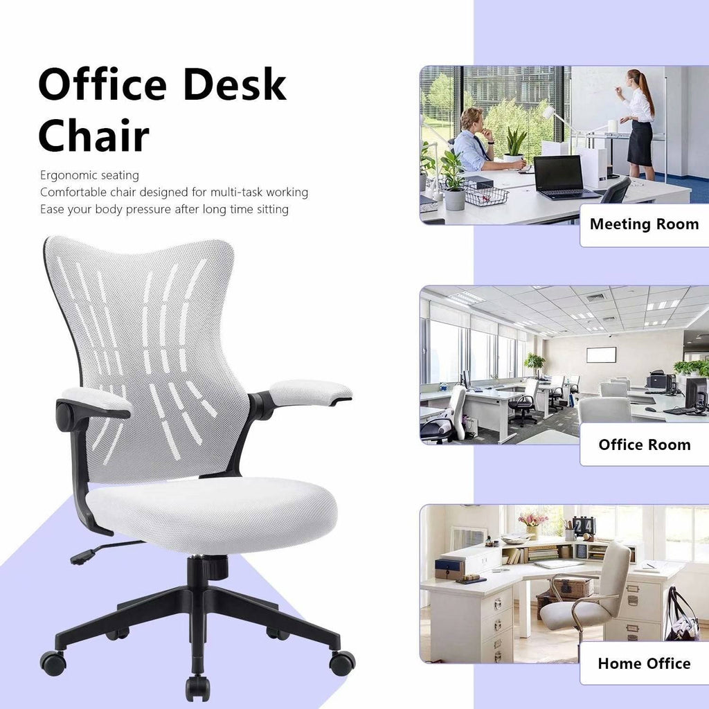 Grey Mid Back Mesh Swivel Task Chair with Flip Arms B9115