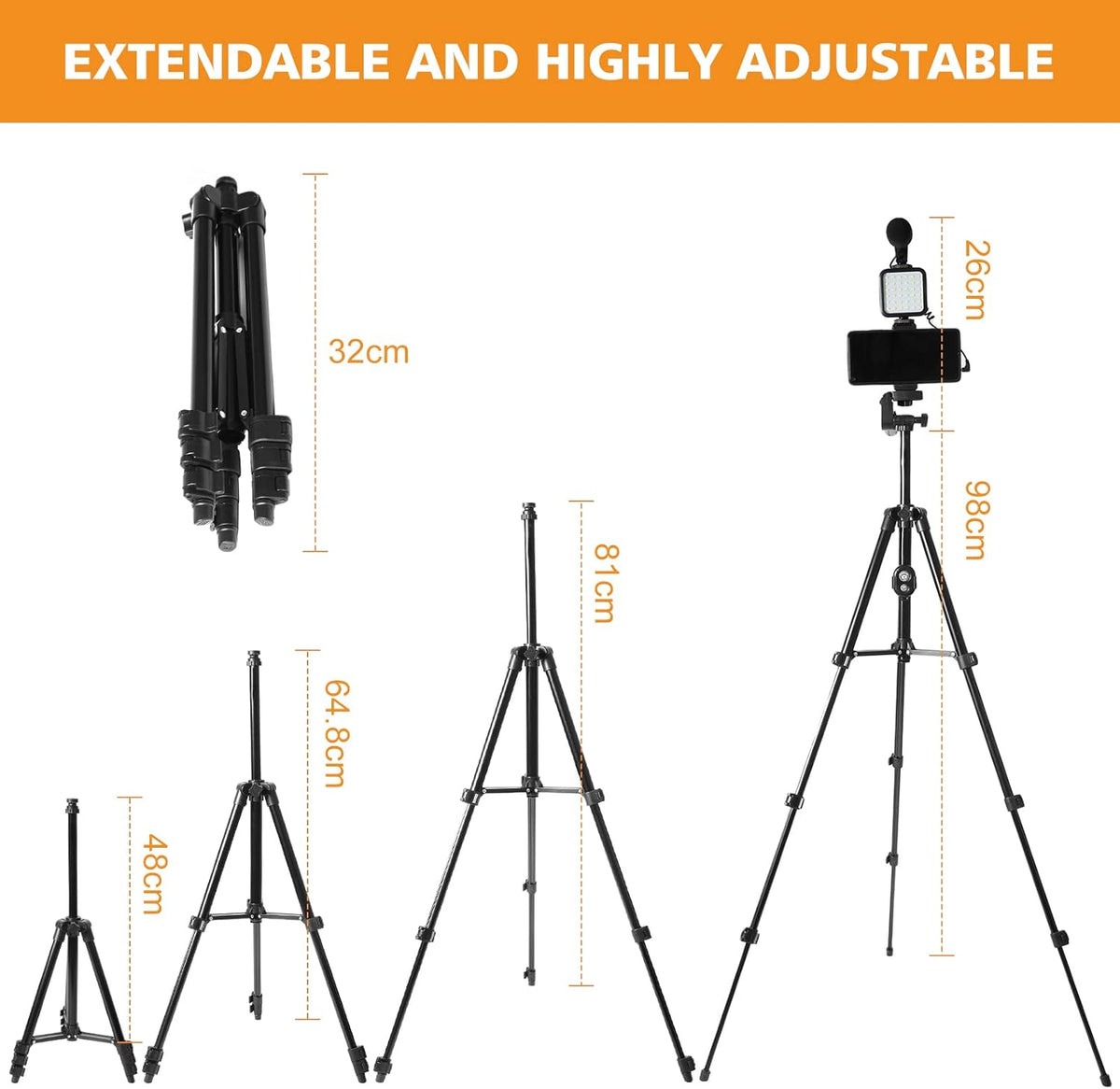 Smartphone Video Kit with LED Light, Wireless Remote, Phone Holder, Mic, Extendable Tripod Stand Z10624