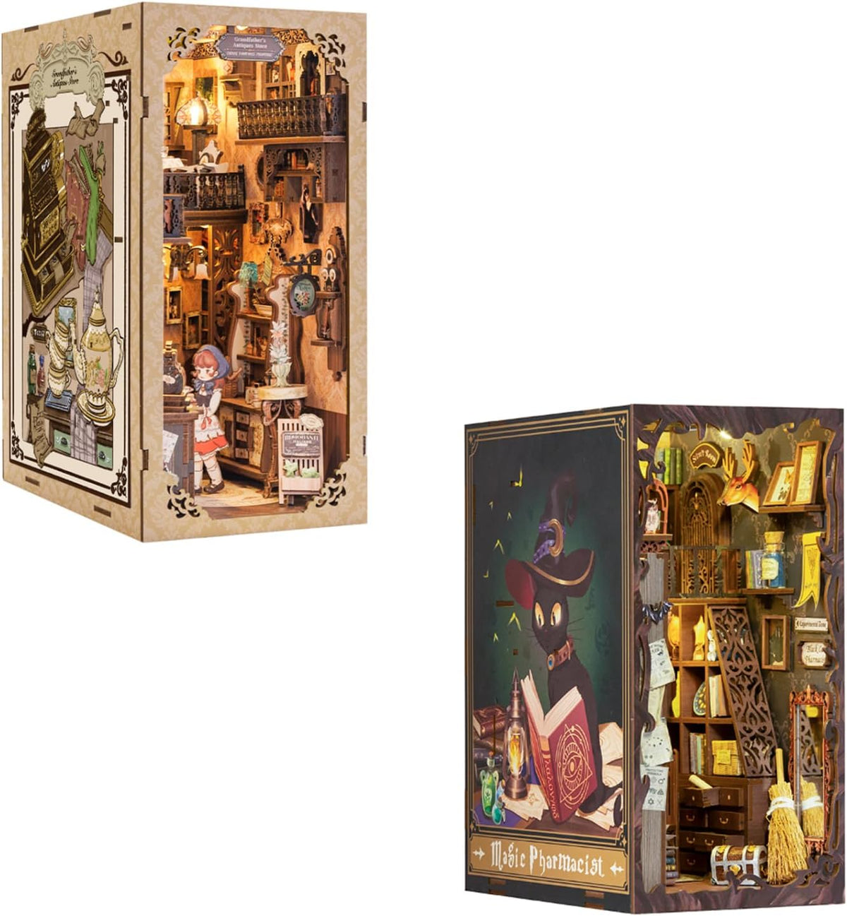 DIY Book Nook Kit with Dust Cover LED Wooden Puzzle Bookends B121889