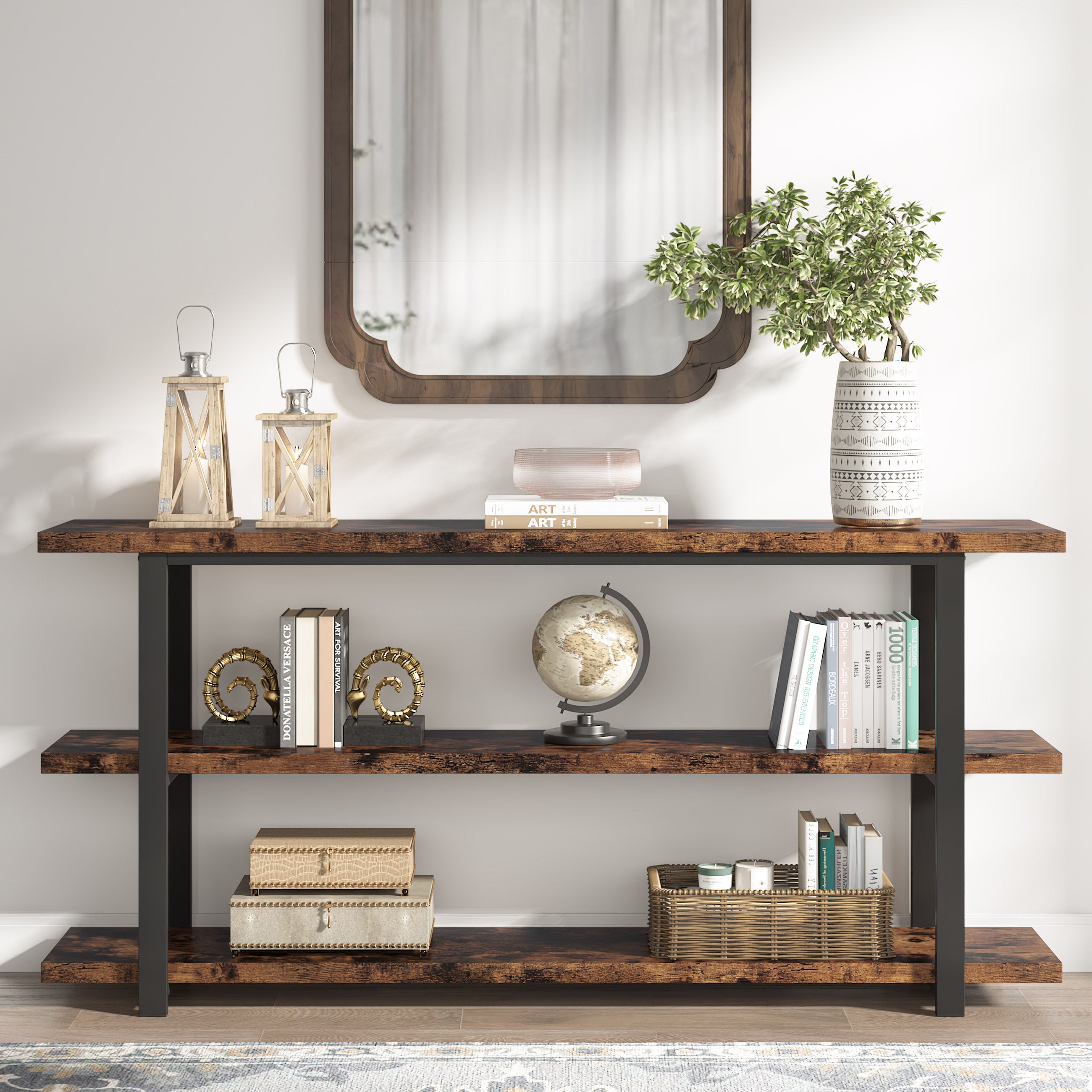 70.9 Inch Industrial Narrow Console Table with 3 Tier Storage Shelves W772091