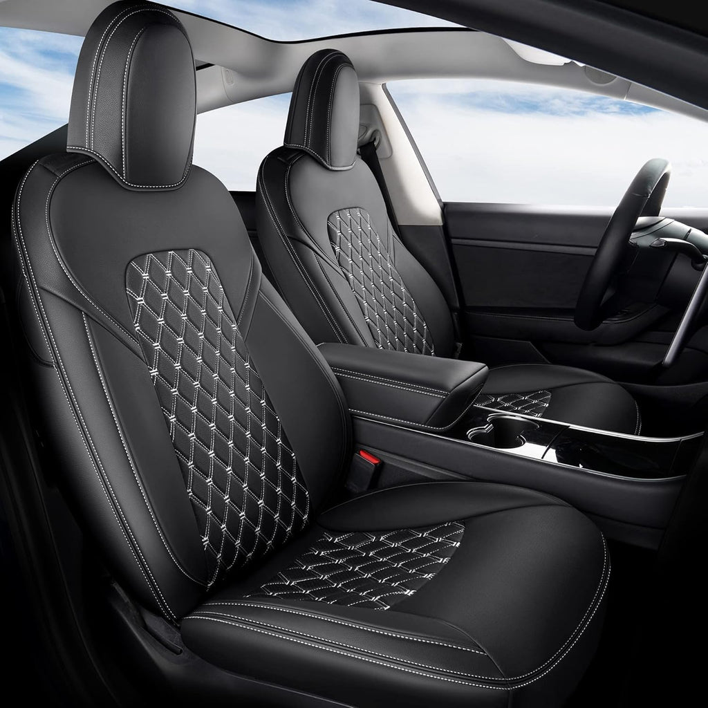Pu Leather Car Seat Covers Full Set for Tesla Model 3 (Black) J3026