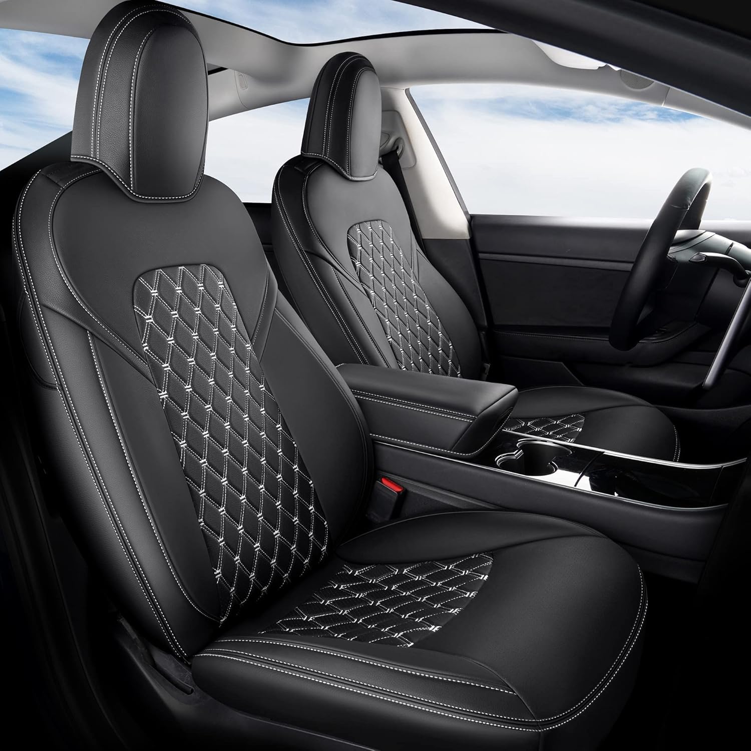 Pu Leather Car Seat Covers Full Set for Tesla Model 3 (Black) J3026