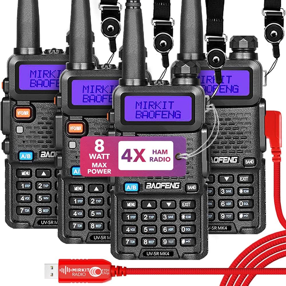 Baofeng Radio UV-5R MK4 8 Watt Max Power with 3800 mAh Handheld Mic and Programming Cable M892787