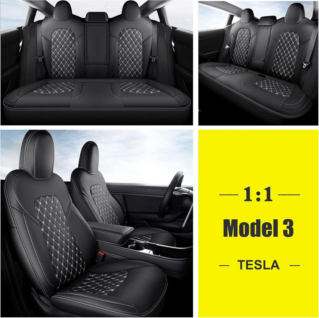 Pu Leather Car Seat Covers Full Set for Tesla Model 3 (Black) J3026