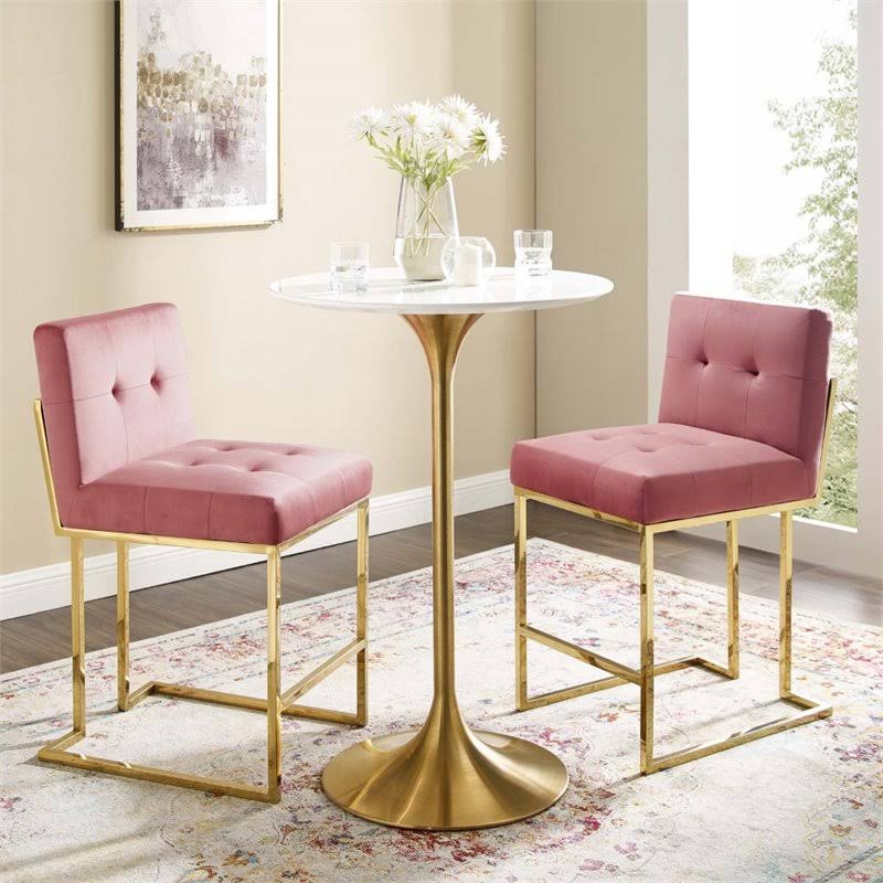 Velvet Counter Stool in Gold and Rose (Set of 2) A4933