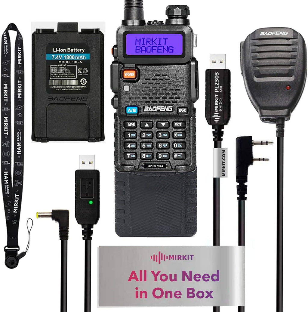 Baofeng Radio UV-5R MK4 8 Watt Max Power with 3800 mAh Handheld Mic and Programming Cable M892787