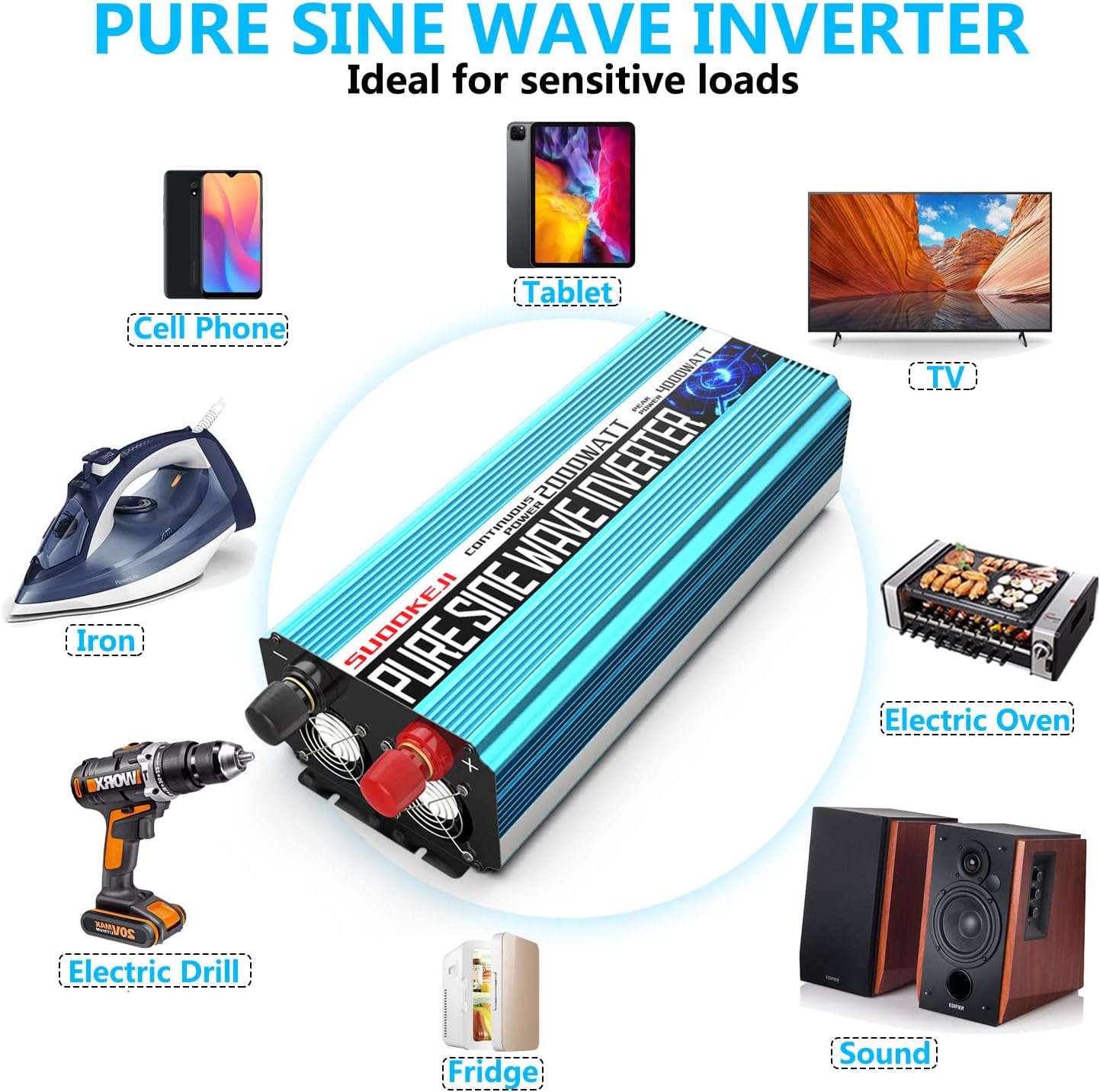 2000W Pure Sine Wave Power Inverter 12V DC to AC 110V/120V Converter with LCD Display Y867242