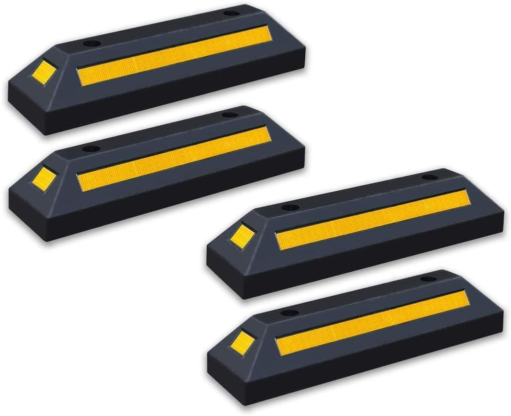 Black Rubber Parking Curb with Yellow Reflective Stripes, 4 Pack I291